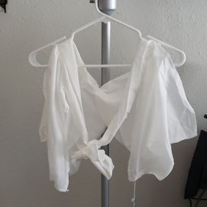 Sheer, Tie Front Crop Top w/ Sleeves